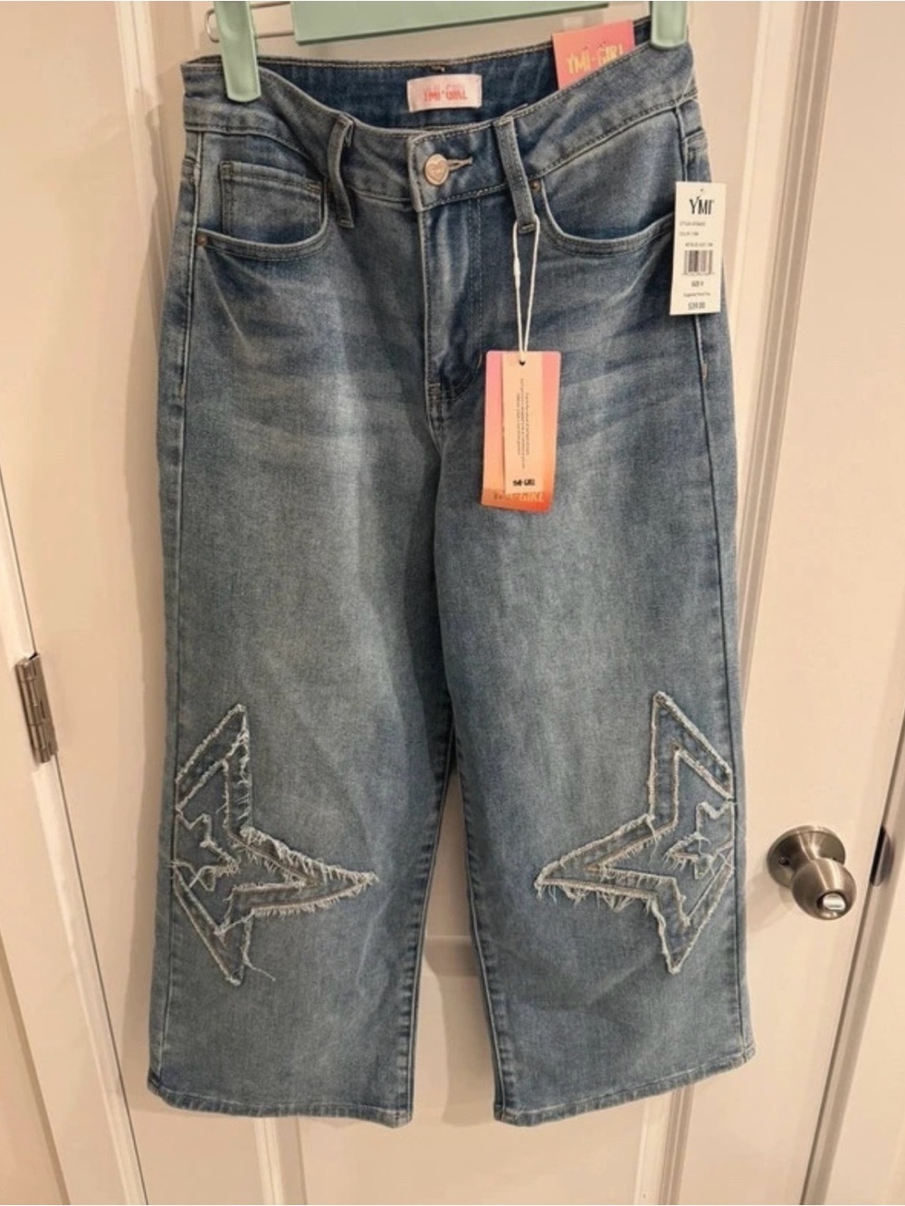 YMI Girls Medium Blue Acid Wash Star Applique Jeans NWT Size 8